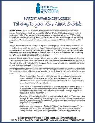 Parent Handout: Talking To Your Kids About Suicide - TeacherVision